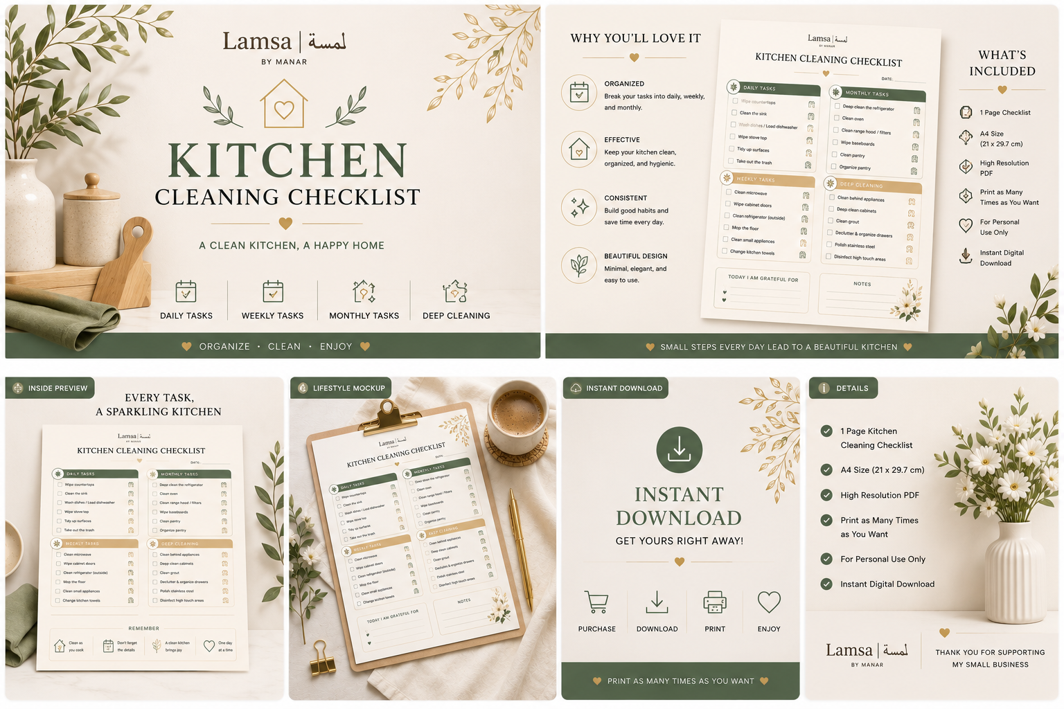 Luxury Kitchen Cleaning Checklist | Printable A4 PDF | Home Cleaning Planner | Instant Download